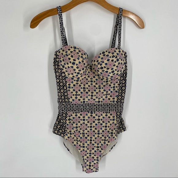 Tory Burch Other - Tory Burch Cream Purple Geometric Pattern Lipsi Underwire One Piece Swimsuit